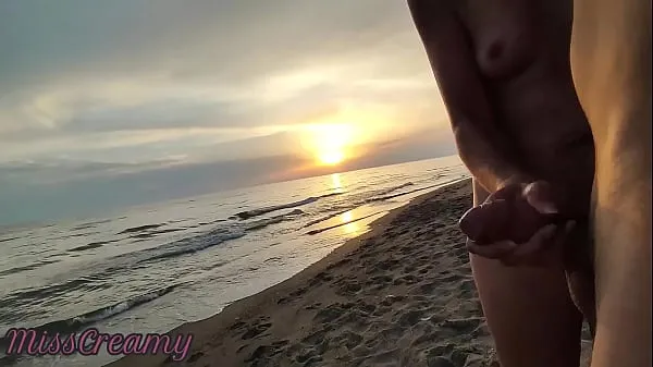 Hot French Milf Blowjob Amateur on Nude Beach public to stranger with Cumshot 02 - MissCreamy clips Clips