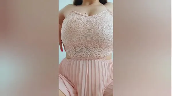 Hot Young cutie in pink dress playing with her big tits in front of the camera - DepravedMinx clips Clips